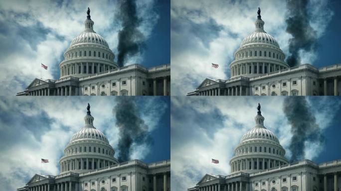 吸烟美国国会大厦-战争，恐怖主义概念