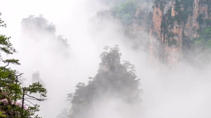 中国张家界森林公园的浮山。延时拍摄。4K