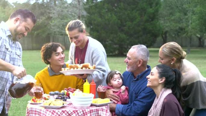 西班牙裔家庭和朋友在户外野餐