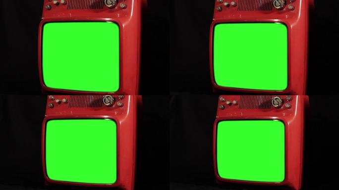 旧红色电视绿屏。老电视绿幕素材