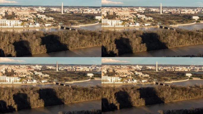 延时:日落时分美国华盛顿特区国家广场的鸟瞰图