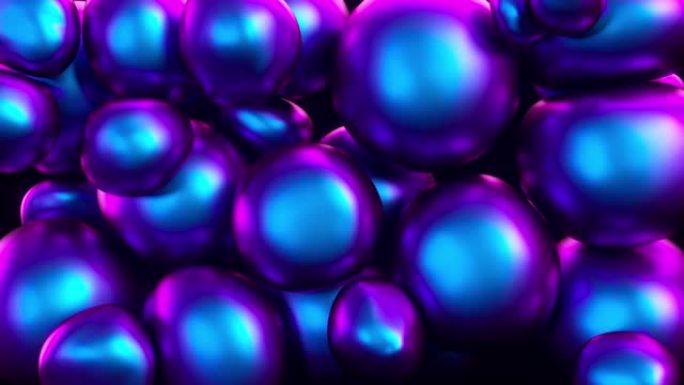 抽象五颜六色的软球在内部压力下移动并相互作用，试图为自己找到一个地方。现代紫外光谱光。