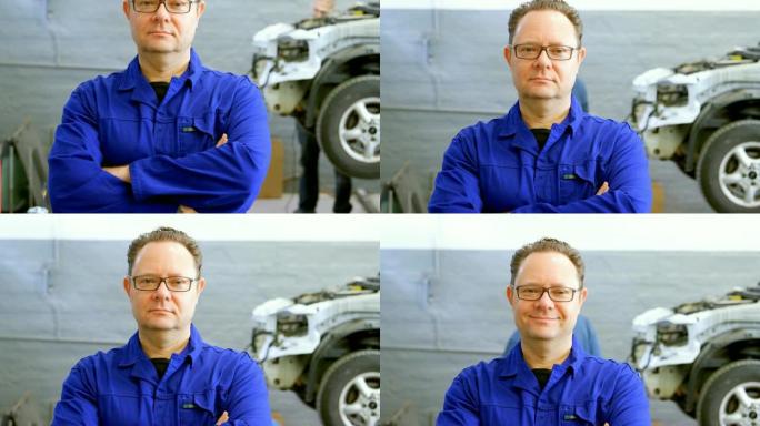 机械师看着4k车库里的摄像头