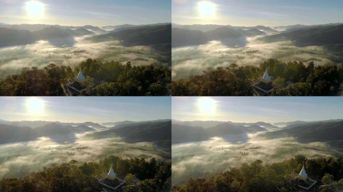 多莉在山上的佛塔上拍摄了早晨的日出。
