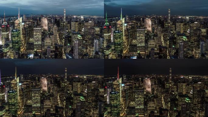 曼哈顿中城天际线的鸟瞰图，从黄昏到夜晚/纽约