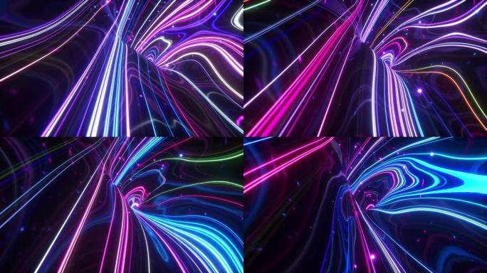 3d渲染，抽象地形动画背景，荧光紫外线，发光霓虹灯线，移动内部，蓝色粉色光谱，现代彩色照明