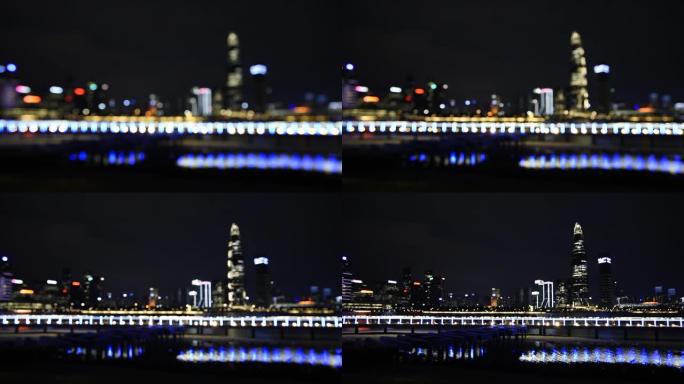 深圳湾的城市景观城市航拍宣传灯火建筑群摩