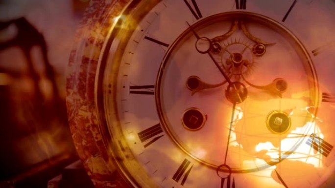 带时钟的环球旋转时间流逝复古片头历史开场