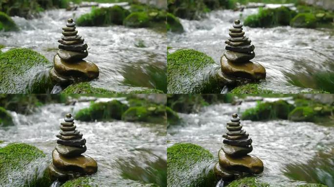 禅宗般的岩石水流空镜河流流水