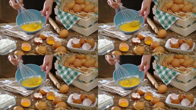 鸡蛋慢动作。搅拌蛋液搅拌鸡蛋鸡蛋素材