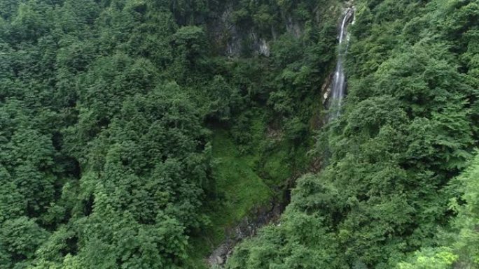 夏季山区瀑布的鸟瞰图