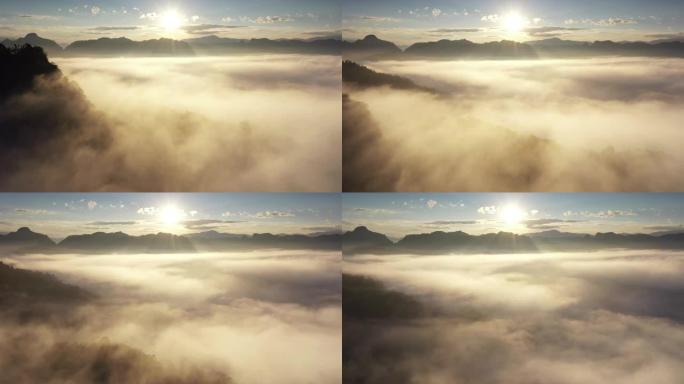 早晨在云上飞行平流雾平流云朝阳日升