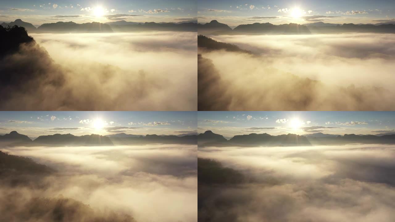 早晨在云上飞行平流雾平流云朝阳日升
