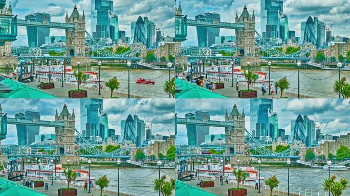 伦敦。塔桥。商业区。鸟瞰图