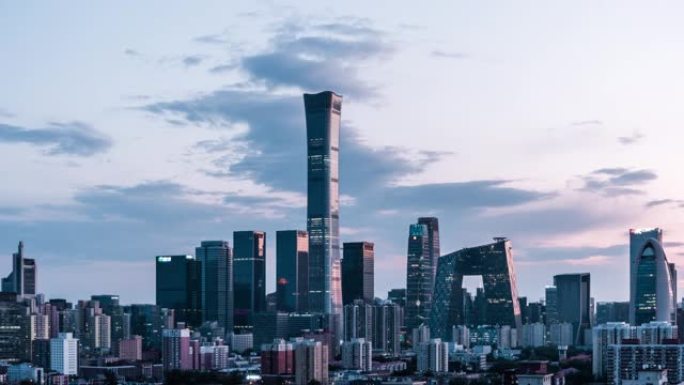北京天际线和市中心的T/L鸟瞰图，昼夜过渡/中国北京