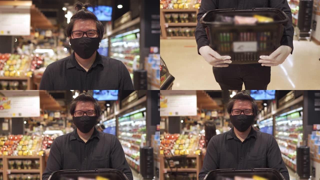 2张亚洲男子在杂货店的面具下微笑