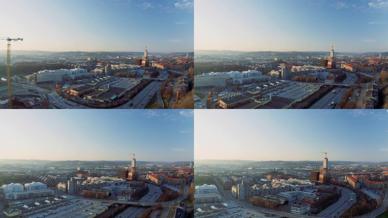 日落时哥德堡市的鸟瞰图