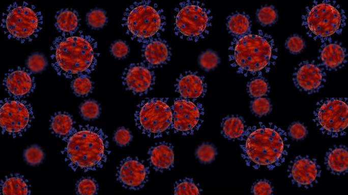冠状病毒 (Covid 19) 在阿尔法RGB背景上流动，3d运动循环图形。