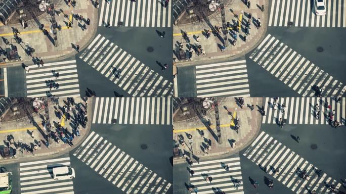 4k行人的时间流逝人群未定义的人步行立交桥日本银座东京市的街道交叉路口