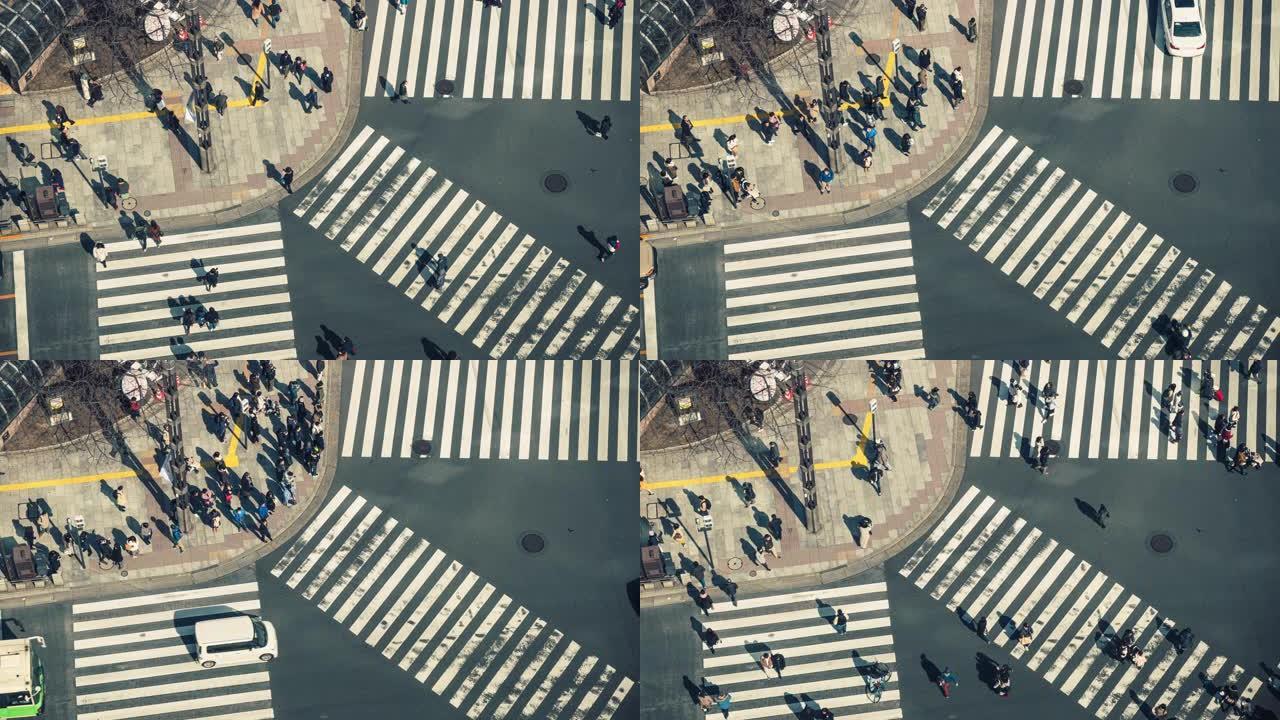 4k行人的时间流逝人群未定义的人步行立交桥日本银座东京市的街道交叉路口