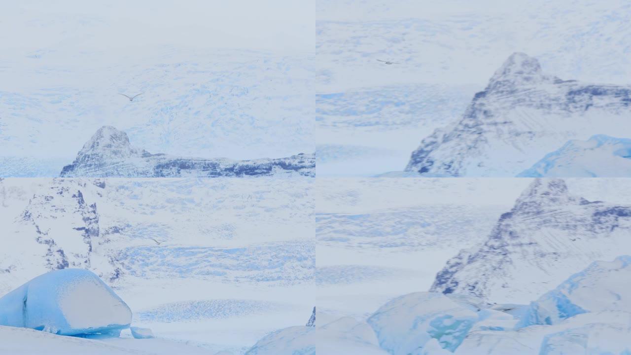 伯德女士飞越冰岛白雪皑皑的冰山和山