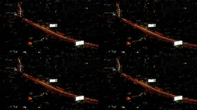 曼谷夜间高峰时段高速公路的4k延时高架城市景观，交通交叉口和道路，具有城市景观概念的交通