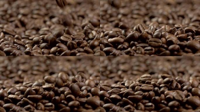 落下的咖啡豆的慢动作镜头