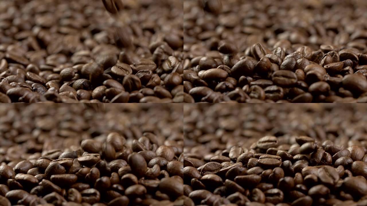 落下的咖啡豆的慢动作镜头