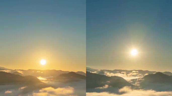 从山上垂直的4K日出延时