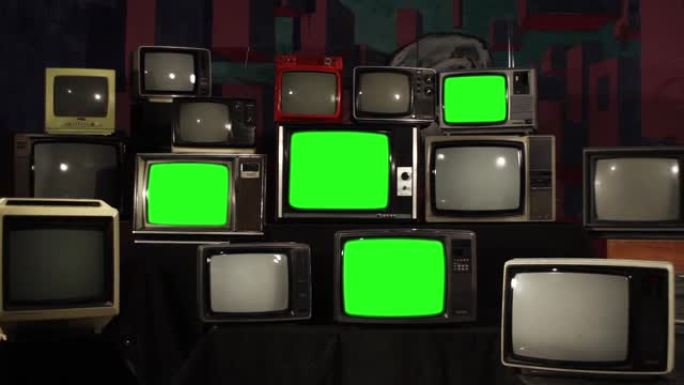 绿屏老式电视。放大。