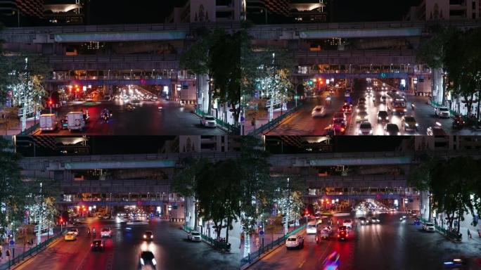 延时缩小: 曼谷夜间交通路灯。