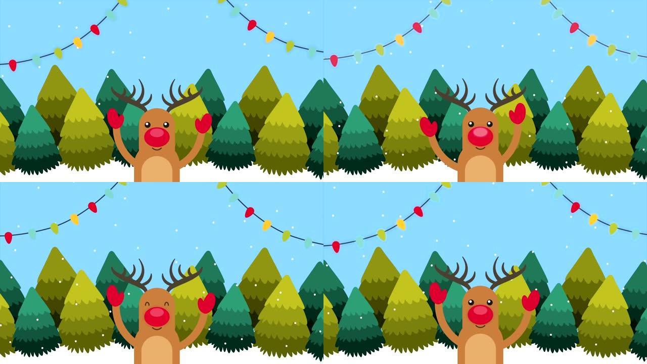 森林里有鹿的圣诞快乐贺卡