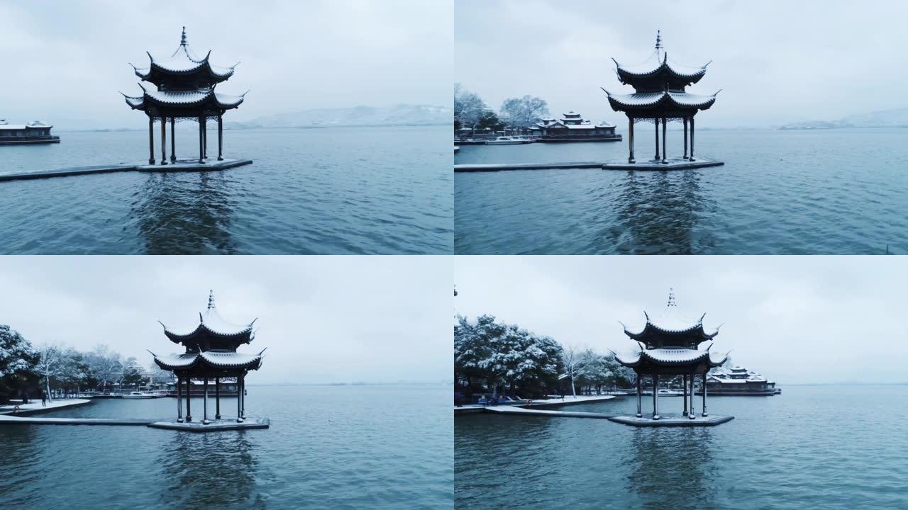 杭州西湖的展馆雪天