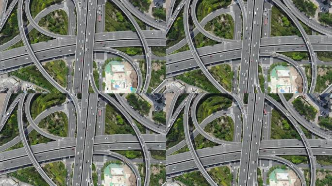 道路交叉口俯视图交通枢纽四通八达鸟瞰车流