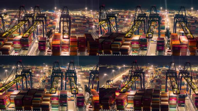 装卸操作进出口贸易夜间港口航拍繁忙港口