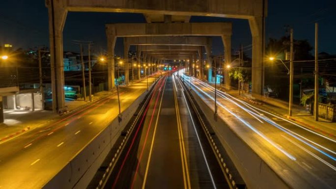 4k延时曼谷夜间高峰时段地下隧道长时间暴露交通堵塞，具有城市景观概念的交通