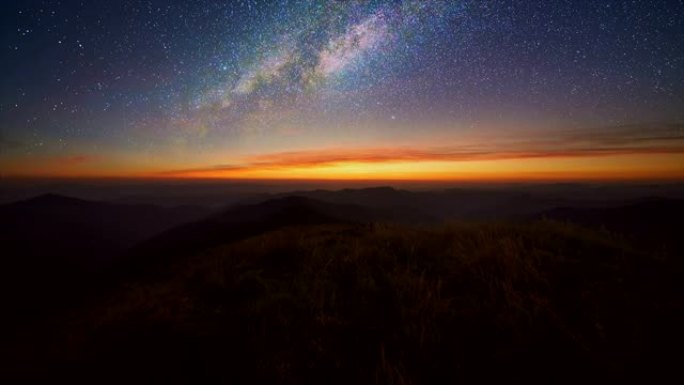 山上美丽的流星雨。时间流逝