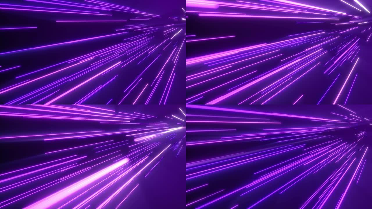 霓虹粉色蓝色条纹。无缝循环4k抽象运动背景。荧光紫外光，激光霓虹灯线。