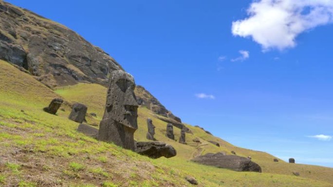 低角度: 偏远岛屿上人面雕塑的风景。