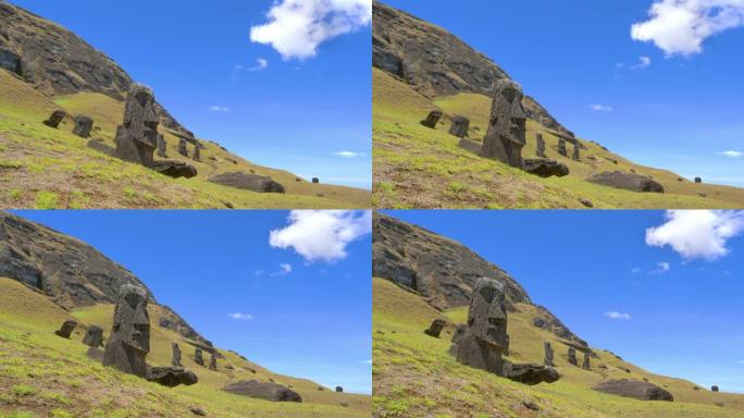 低角度: 偏远岛屿上人面雕塑的风景。