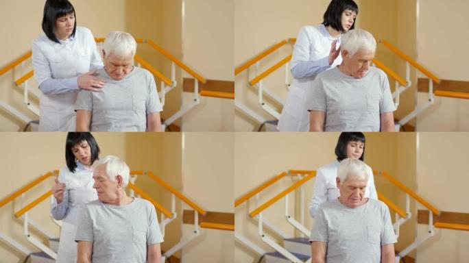 老年患者颈部僵硬的物理治疗师教学练习