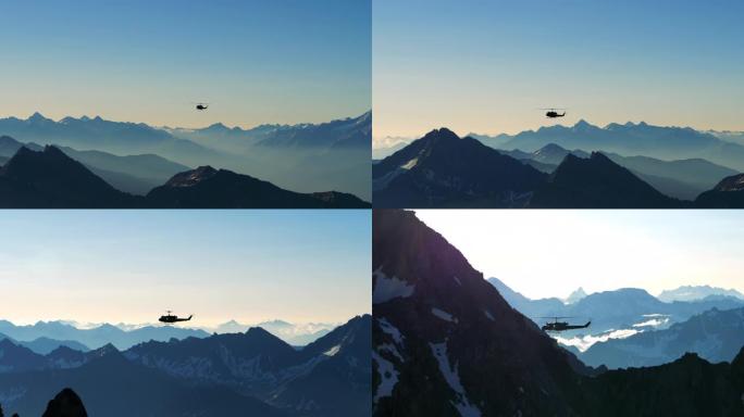 直升机飞越群山山间飞机