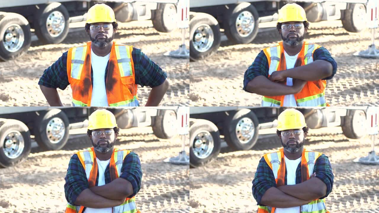 非裔美国建筑工人在工作现场