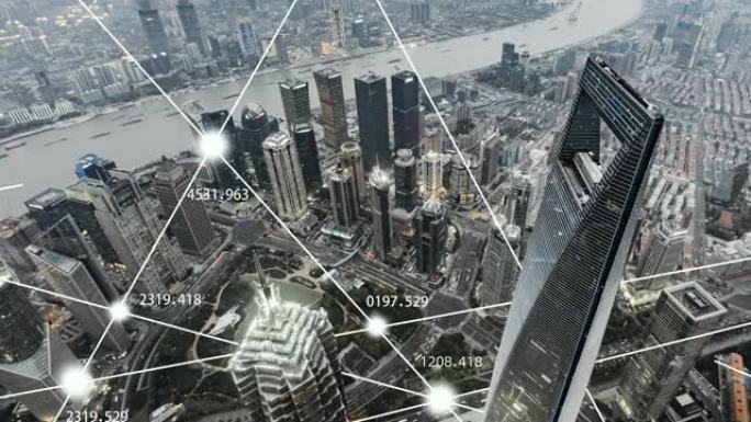 数字城市和城市网络的T/L哈盘鸟瞰图/中国上海