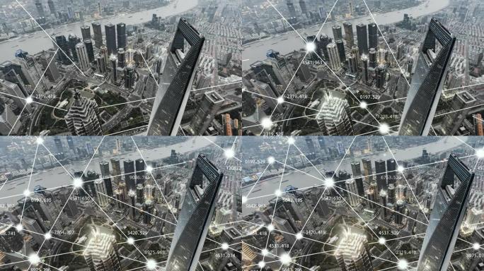 数字城市和城市网络的T/L哈盘鸟瞰图/中国上海