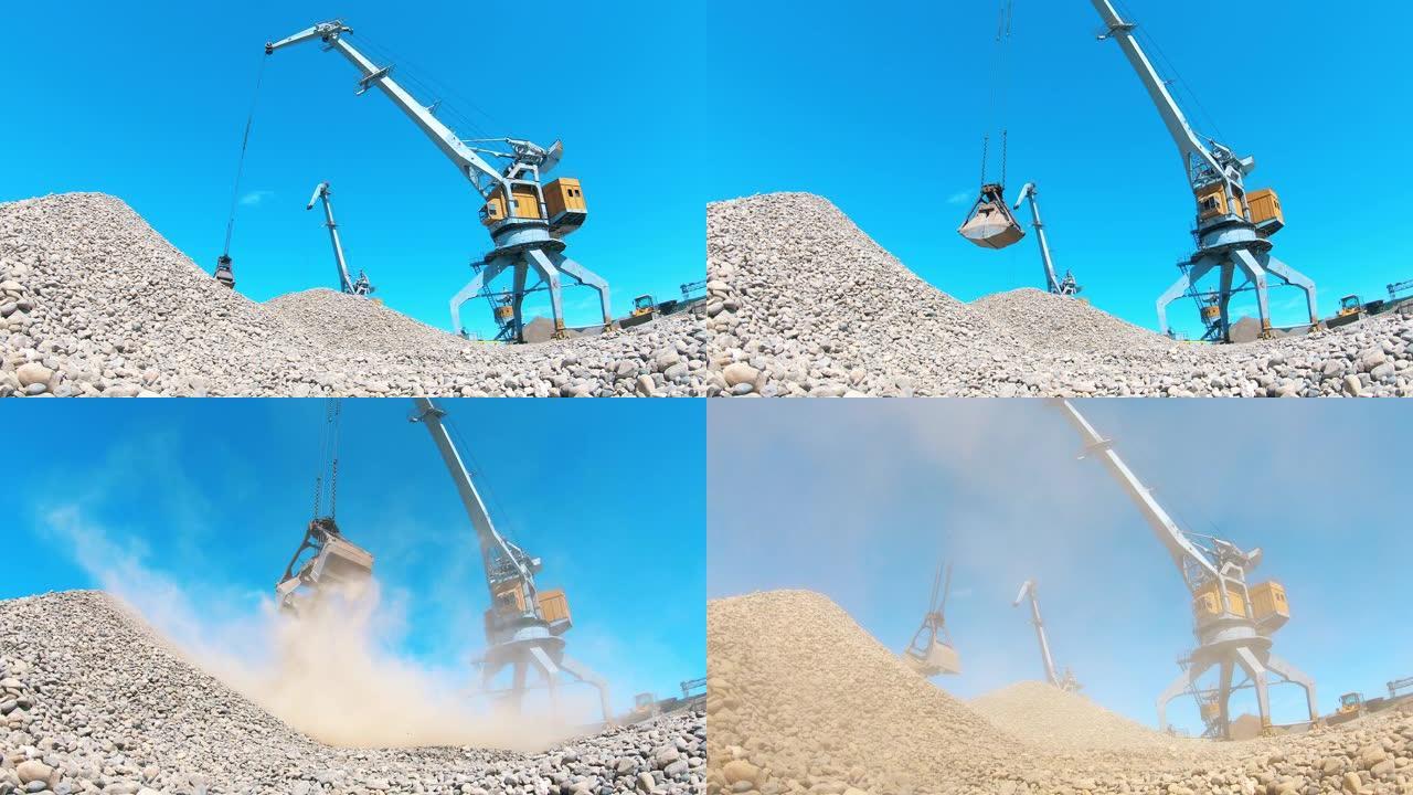 砾石被机械搬迁的采矿场