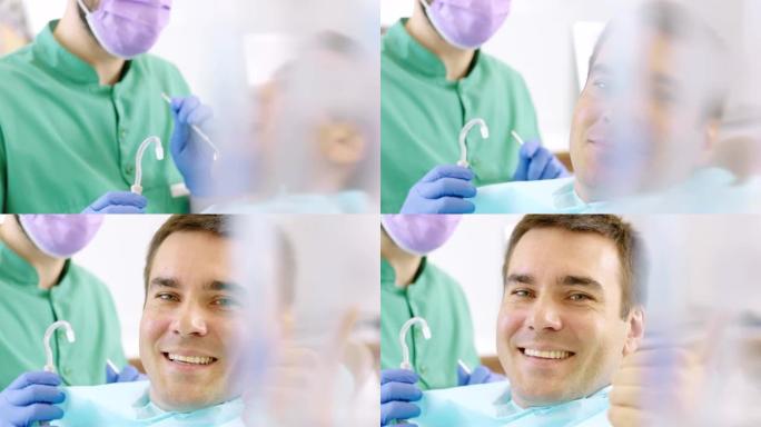 病人在牙科诊所竖起大拇指