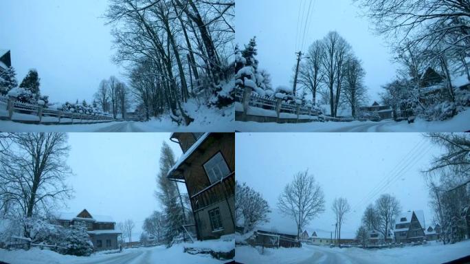 雪路上的汽车，恶劣的天气条件