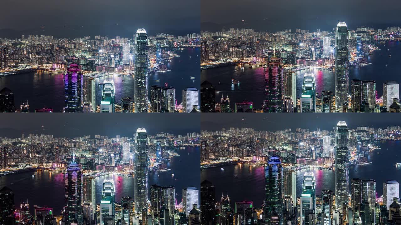 T/L WS HA TD鸟瞰图香港和黄昏时的垃圾船