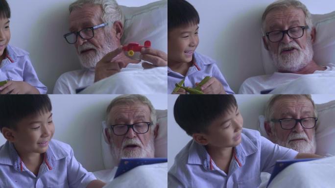 快乐的前辈和孙子老年人晚年家庭生活讲故事